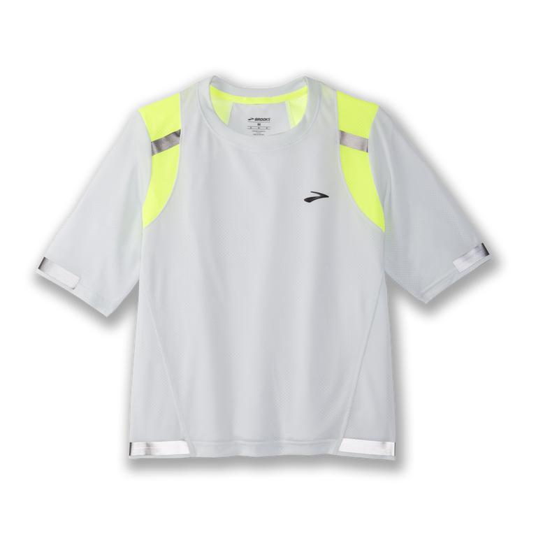 Brooks CARBONITE Short Sleeve Running Shirt Womens Outlet - Icy Grey/Nightlife Jacquard/GreenYellow